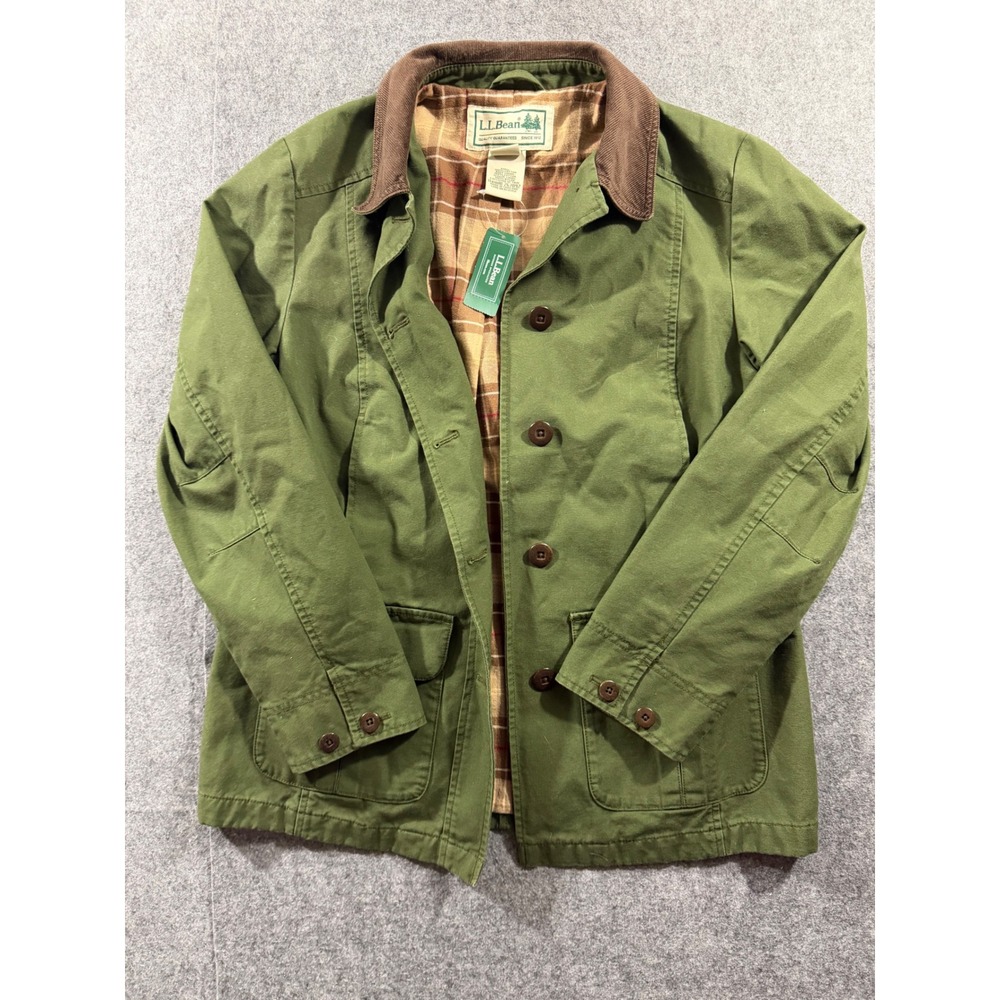 LL Bean Adirondack Barn Coat Flannel Lined Loden Green XS Pet 267092